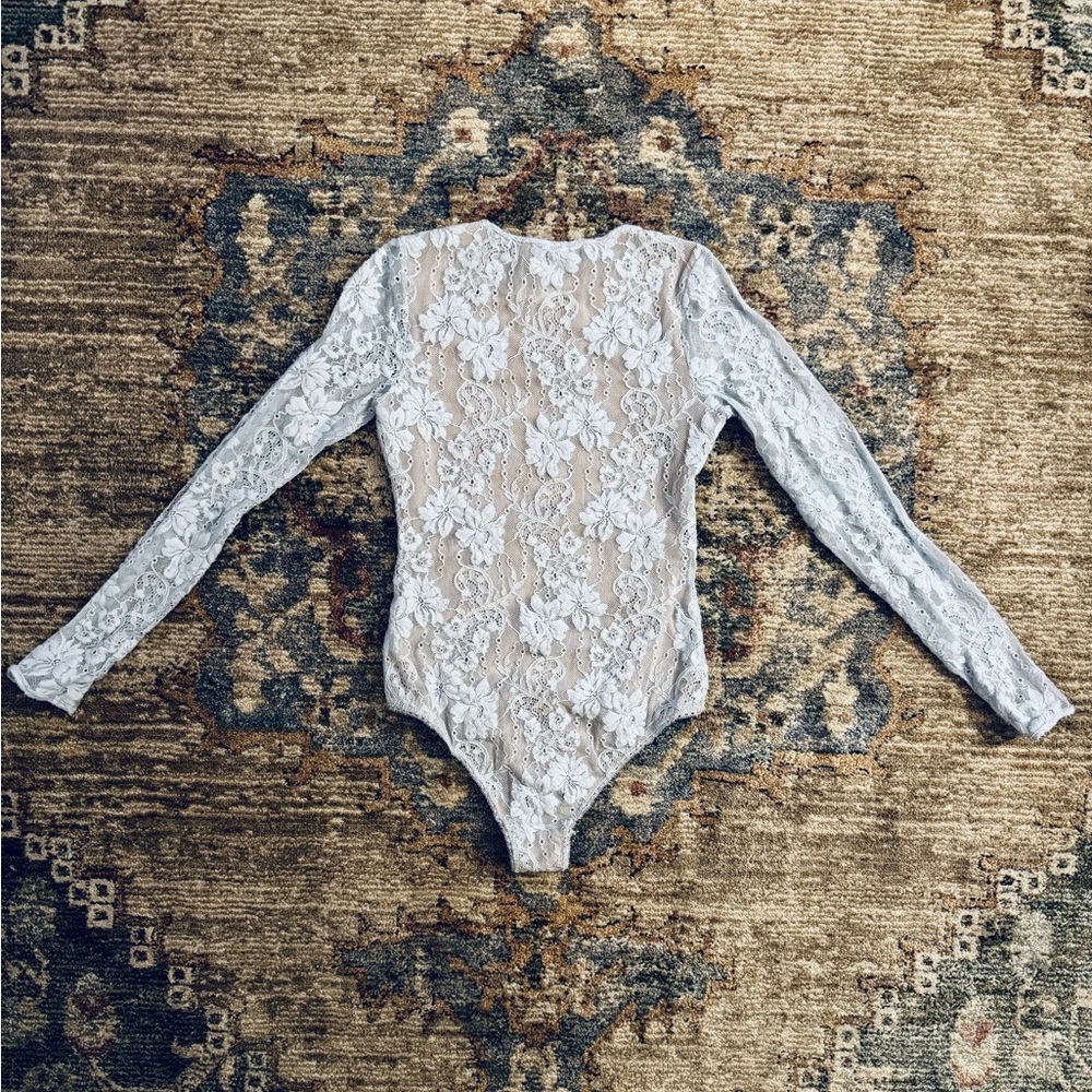 Lace Long-Sleeve Bodysuit in Light Blue - Picture 5 of 6